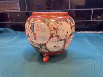 Vintage Beautiful Japanese Satsuma Style Footed Round Bowl 