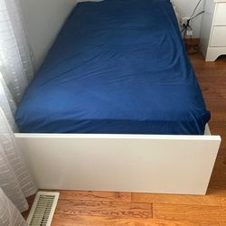 IKEA White Twin Bed Frame with Blue Mattress