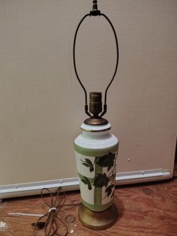 Vintage Lamp - White With Green Flowers 