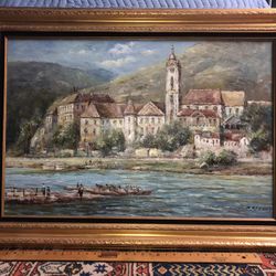 Large Oil Painting On Canvas Signed By Artist 