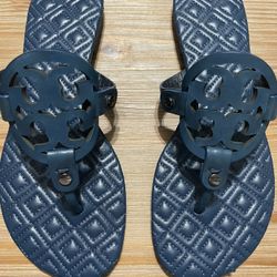 Tory Burch Embossed Leather Blue Sandals