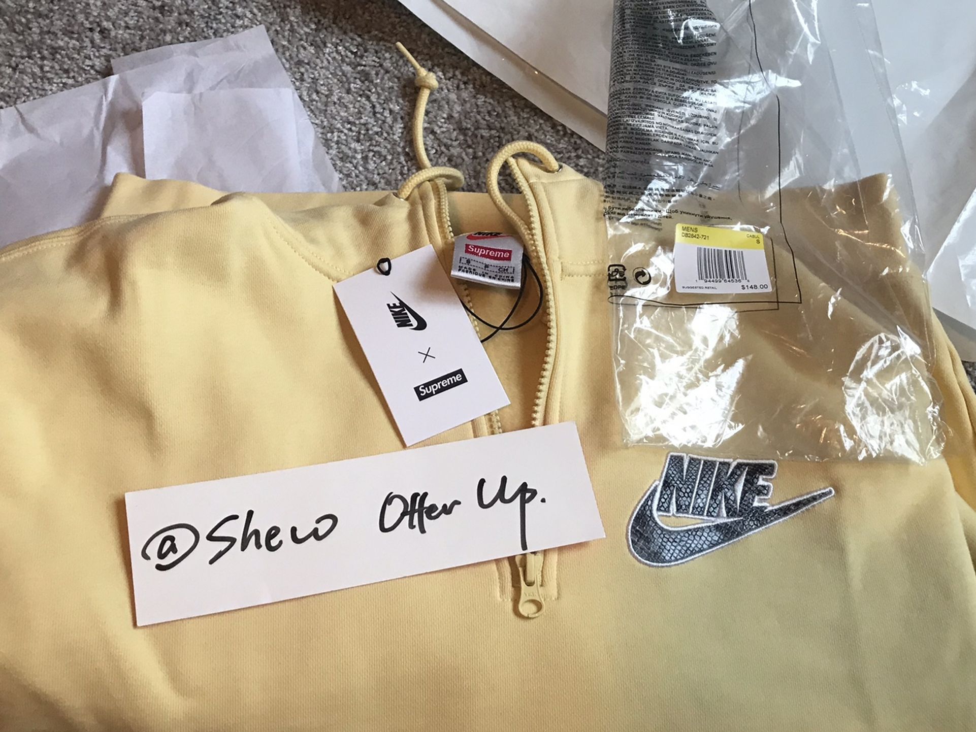 Supreme Nike Hoodie Half Zip Yellow Small