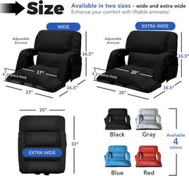 Extra Wide Stadium Seats With Back Support 2 Pack, Exclusive "Sofa Style" Design Thick Bleacher Chairs With Back and Cushion, 6 Reclining Positions - 