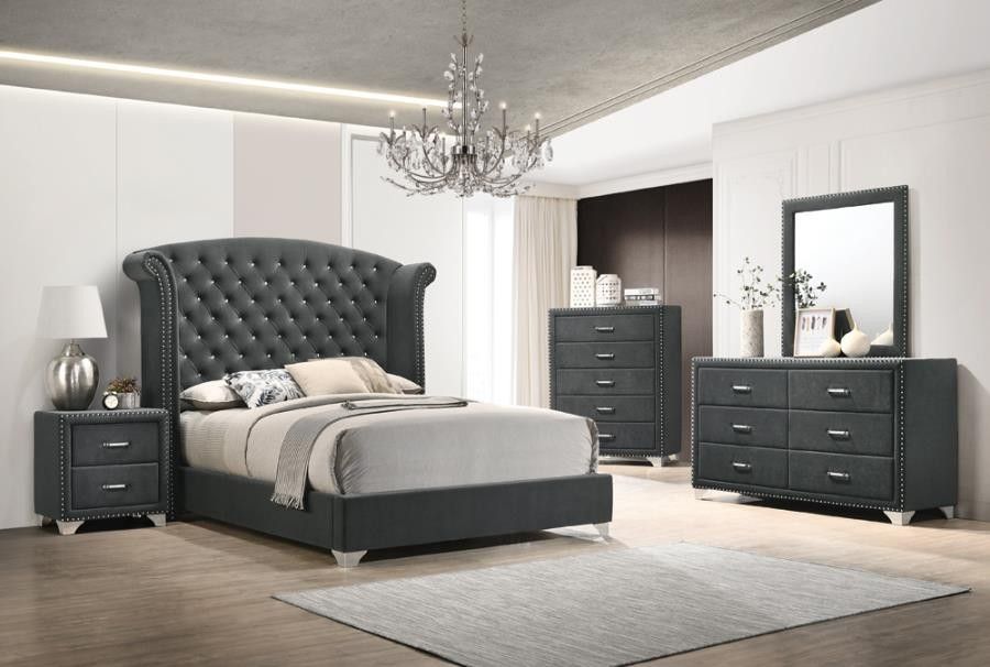 GREY VELVET BEDROOM SET 4PCS QUEEN