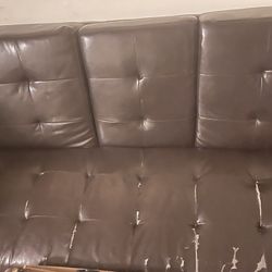 Brown Leather Futon (3 Pillows Included)