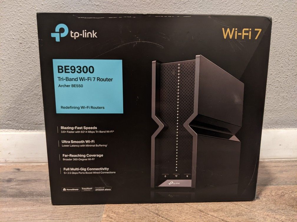New TP-Link Archer BE550
BE9300 Tri-Band WiFi 7 Mesh Router with 2.5Gbps Ports MU-MIMO VPN