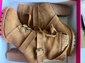 Tan Suede Ankle Boots with Block Heel