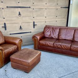 Leather Couch, Chair & Ottoman Set