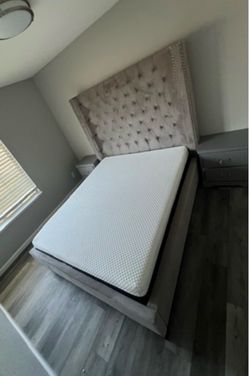 Tufted Velvet Light Brown Queen Bed - Matching Nightsands