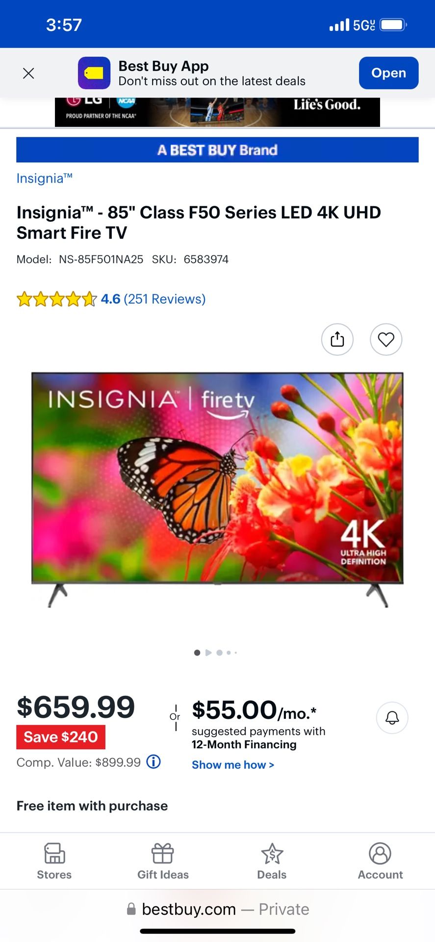 85” Insignia Fire 🔥 TV
