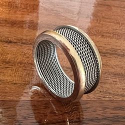 F.A.D.I. STAINLESS STEEL DUAL-TONED TEXTURED RING BAND  SIZE 9