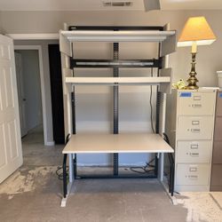 Adjustable Computer Desk w/ Shelving – 48” Workstation
