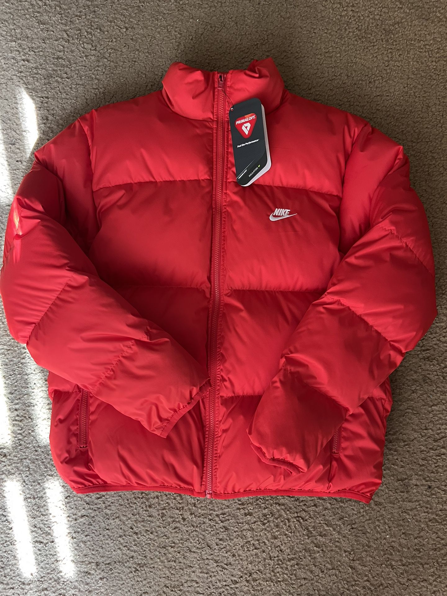 Red Hoodie Less Puffer Jacket