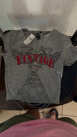 Gray Vintage Graphic V-Neck T-Shirt