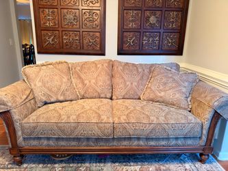 Ethan Allen Paisley Upholstered Sofa with Wood Frame
