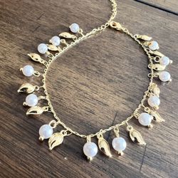 Gold Filled Pearl Charms Adjustable Anklet