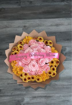 Pink Rose and Yellow Chrysanthemum Flower Bouquet