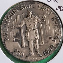 🇮🇸Rare Low Mintage 1930 Iceland Commemorative 5 Kronur Silver Coin