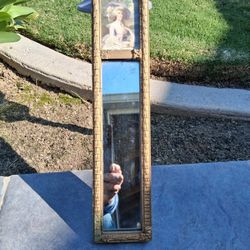 1860s French Trumeau Mirror Narrow Gold Frame, With Photo Of Beautiful Lady..SUPER RARE FIND!...asking $50.00