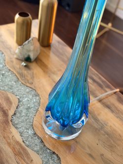 Handblown Tall Blue Glass Table Lamp “Briony” by Made Goods