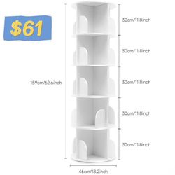 😀 Rotating Bookshelf 5 Tier 360° Rotating Stackable Shelves Round Revolving Bookcase Bookshelf Organizer for Small Space Bedroom Living Room, White