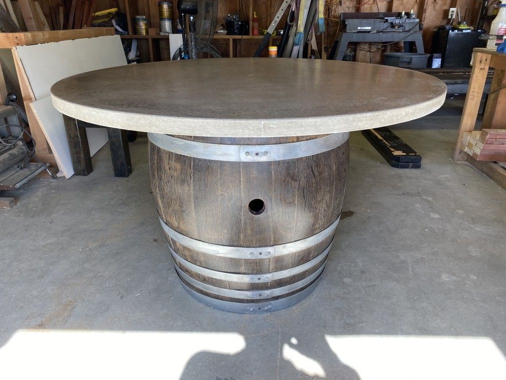 Wine Barrel Concrete Top Table Made To Order