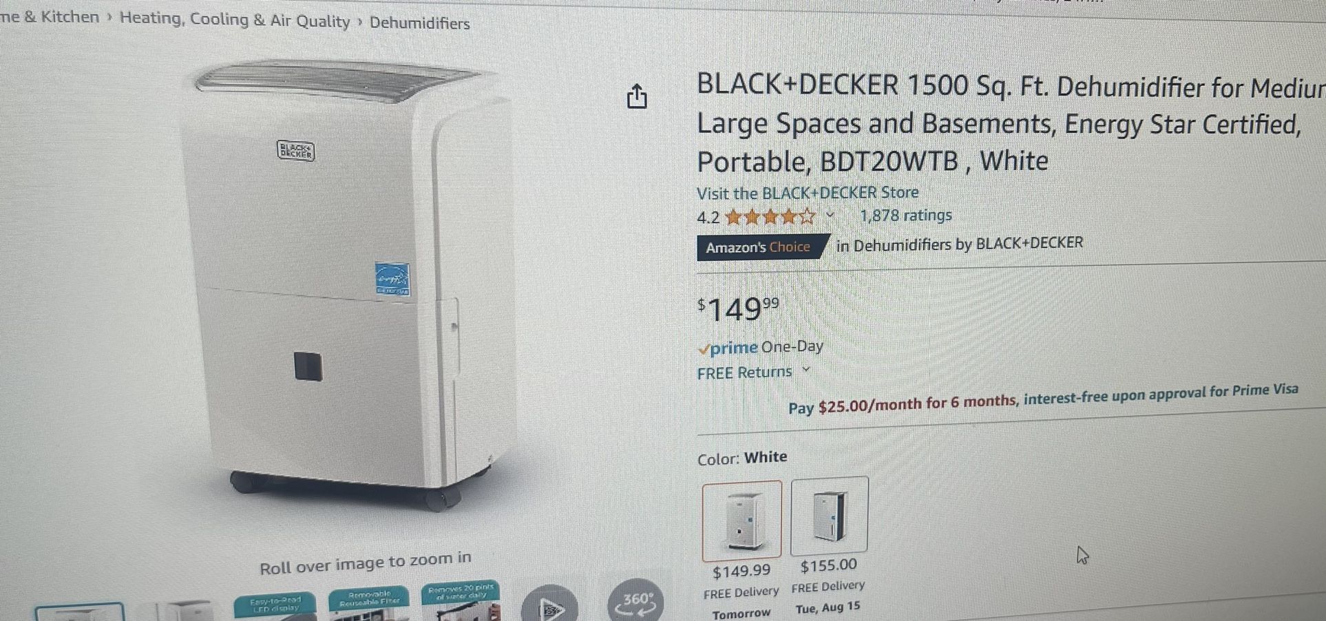 BLACK+DECKER 3000 Sq. Ft. Dehumidifier for Large , White for Sale in Las  Vegas, NV - OfferUp