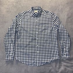 J Crew Vintage Size Large Shirt Long Sleeve Gingham Plaid Blue White 100% Cotton