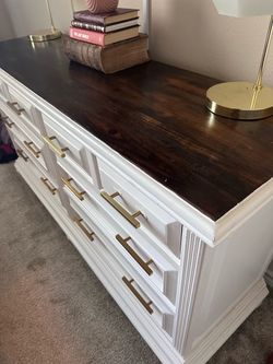 White Wood Dresser with Gold Hardware