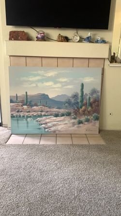 Vintage oil panting on canvas southwest desert  landscapes