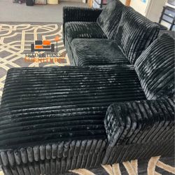 Brand New Black Fur Like Corduroy Sectional Sofa Couch (New In Box) 