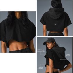 Alo Yoga Cropped In The Air Short Sleeve Hoodie - BlackWomen's Size Medium New