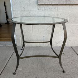 Charleston Forge Round Iron Glass Side Table Drink Table Nightstand or End Table with Glass