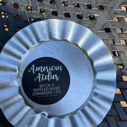 Set Of4 Ruffled Silver Chargers 13”