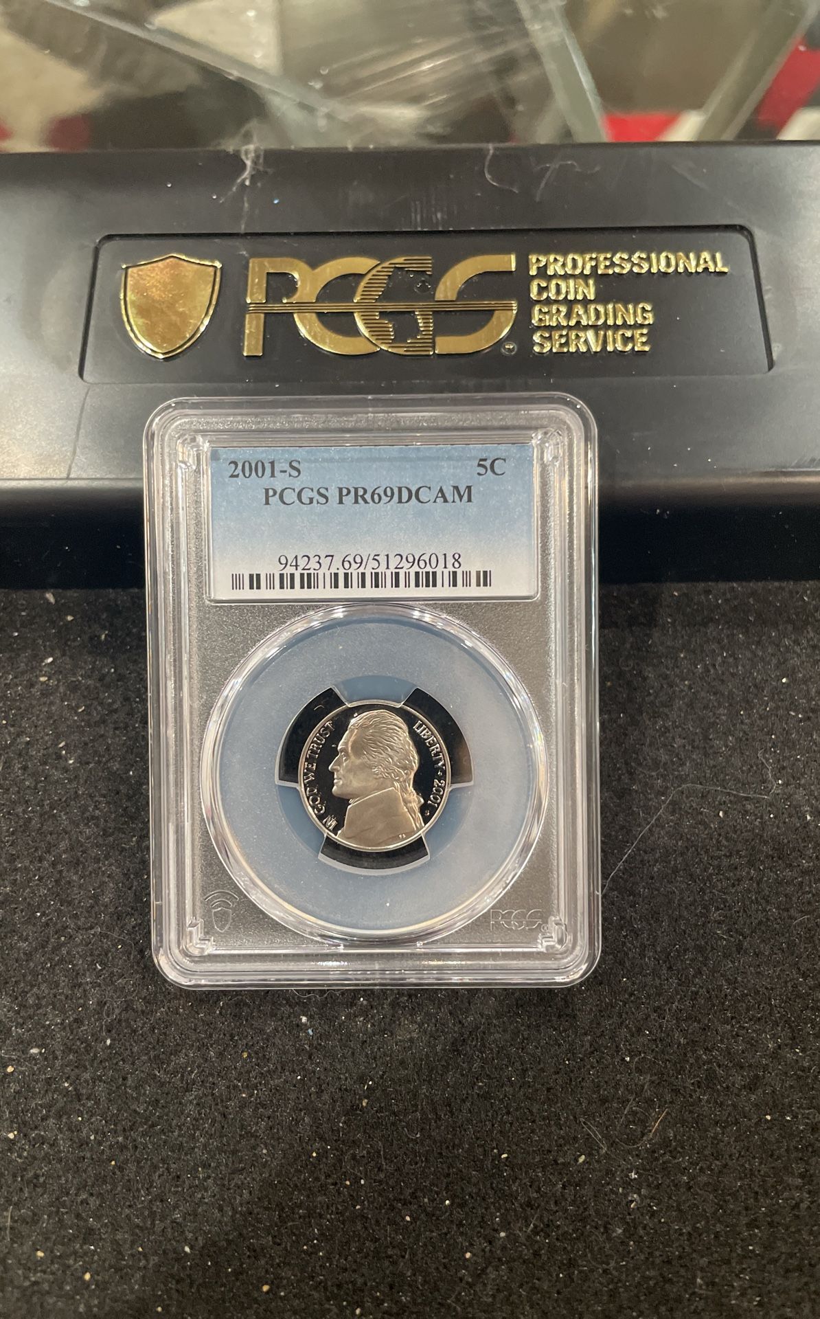 2001 S Gem Proof Jefferson Nickel Graded At PR69 With A Deep Cameo E-14