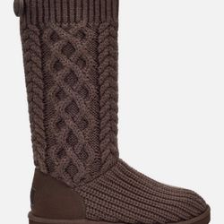 UGG CLASSIC CARDI CABLED KNIT BURNT CEDAR BROWN ZIP TALL BOOTS SIZE US 7 WOMEN