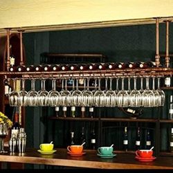 WGX Design For You Wine Bar Wall Rack 60'' Hanging Bar Glass Rack&Hanging Bottle Holder Adjustable(Bronze)
