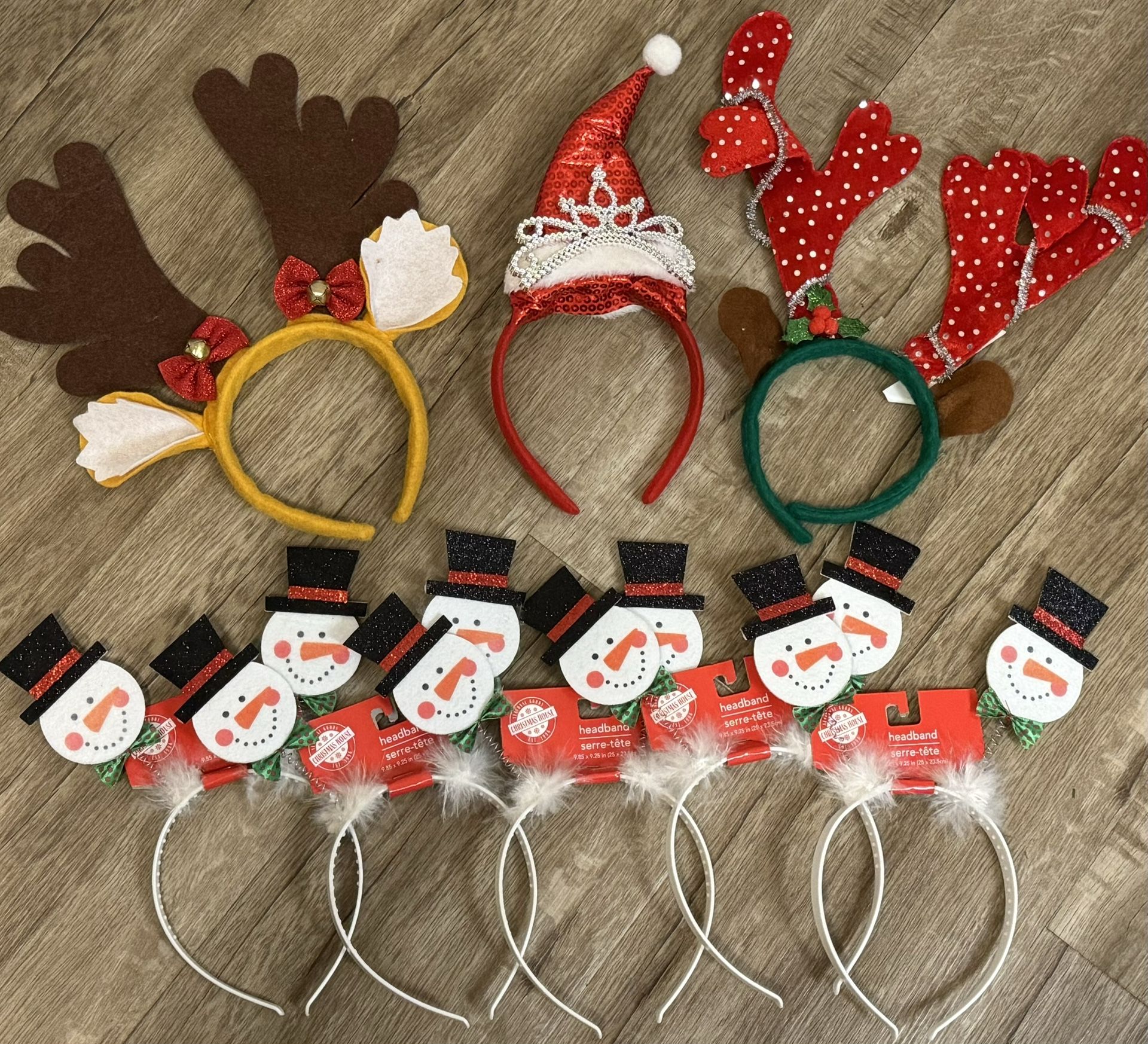 🎄 8 Christmas/Holiday Headbands: Antlers, Santa Hat, Snowmen (brand new)