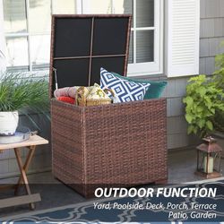 Wicker Outdoor Patio Storage Box Waterproof, Rattan Storage Bin Deck Box for Cushions, Garden Tools, 88 Gallon, Brown