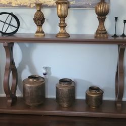 Brown 63" Two Tier Long Console Table