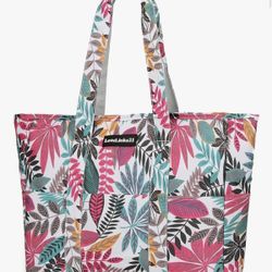 Large Tote Bag for Women with Zipper Utility Work Travel Gym Tote Bag (red leaf)