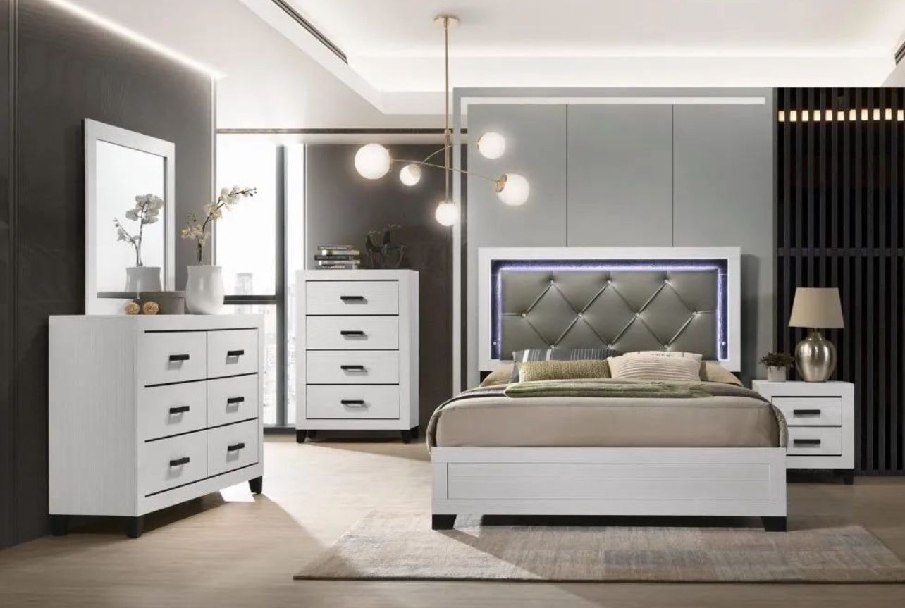 brand new in box! Queen size 5 pieces( Bedframe/Chest/Nightstand/Dresser/Mirror:Delivery Available