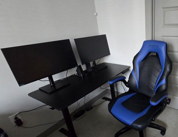 Adjustable Electric Computer Stand With Two Samsung  monitors and  adjustable chair