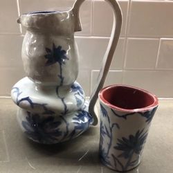 Original Handmade Ceramic Cup And Pitcher Set