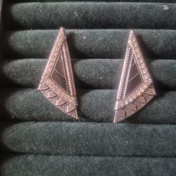Antique Sterling Silver And Enamel, Cubic Zirconia  Set Of Earrings 