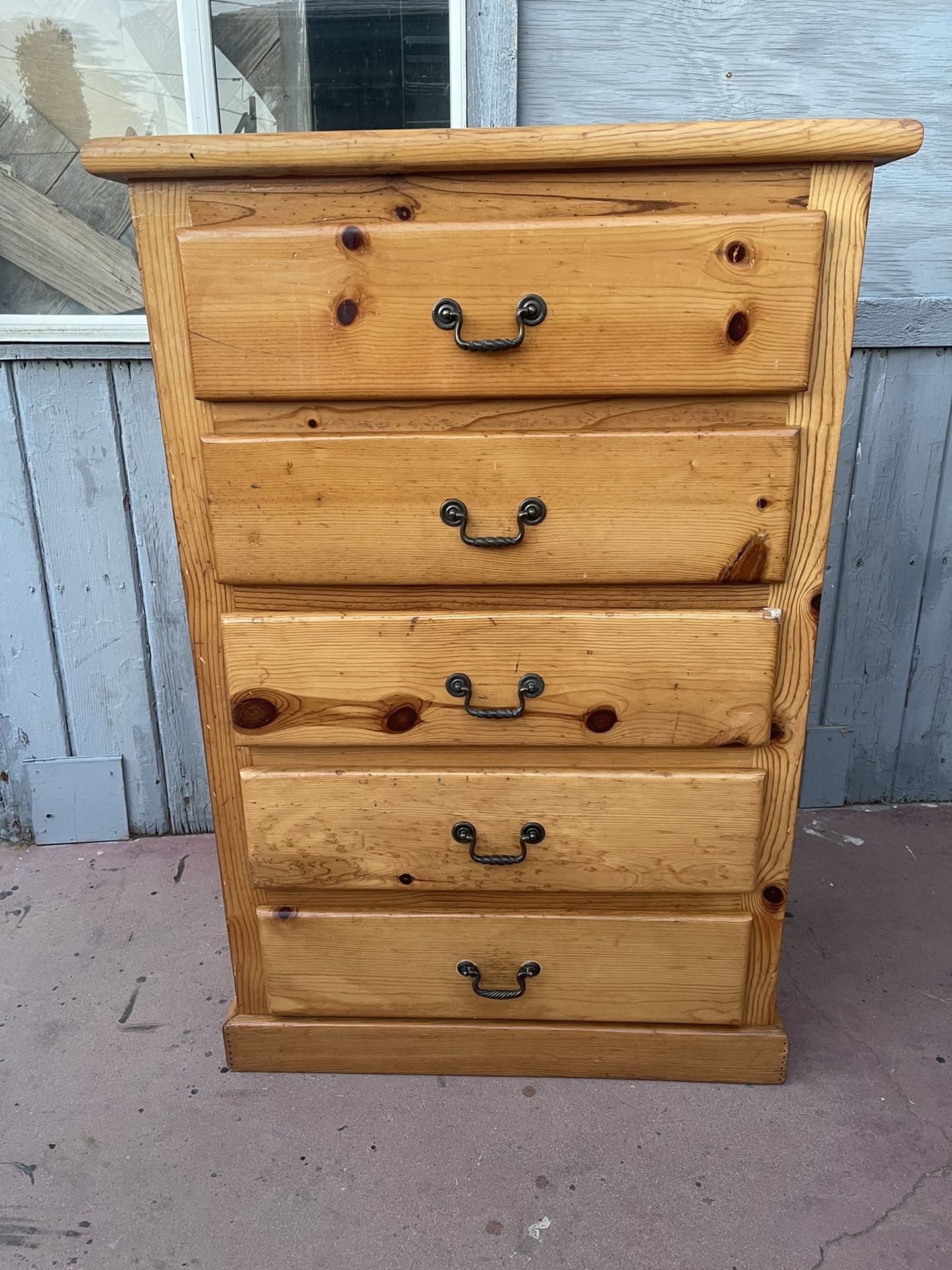 Solid Wood Tall Dresser With Five Drawers In Good Condition All Drawers Open Fine 