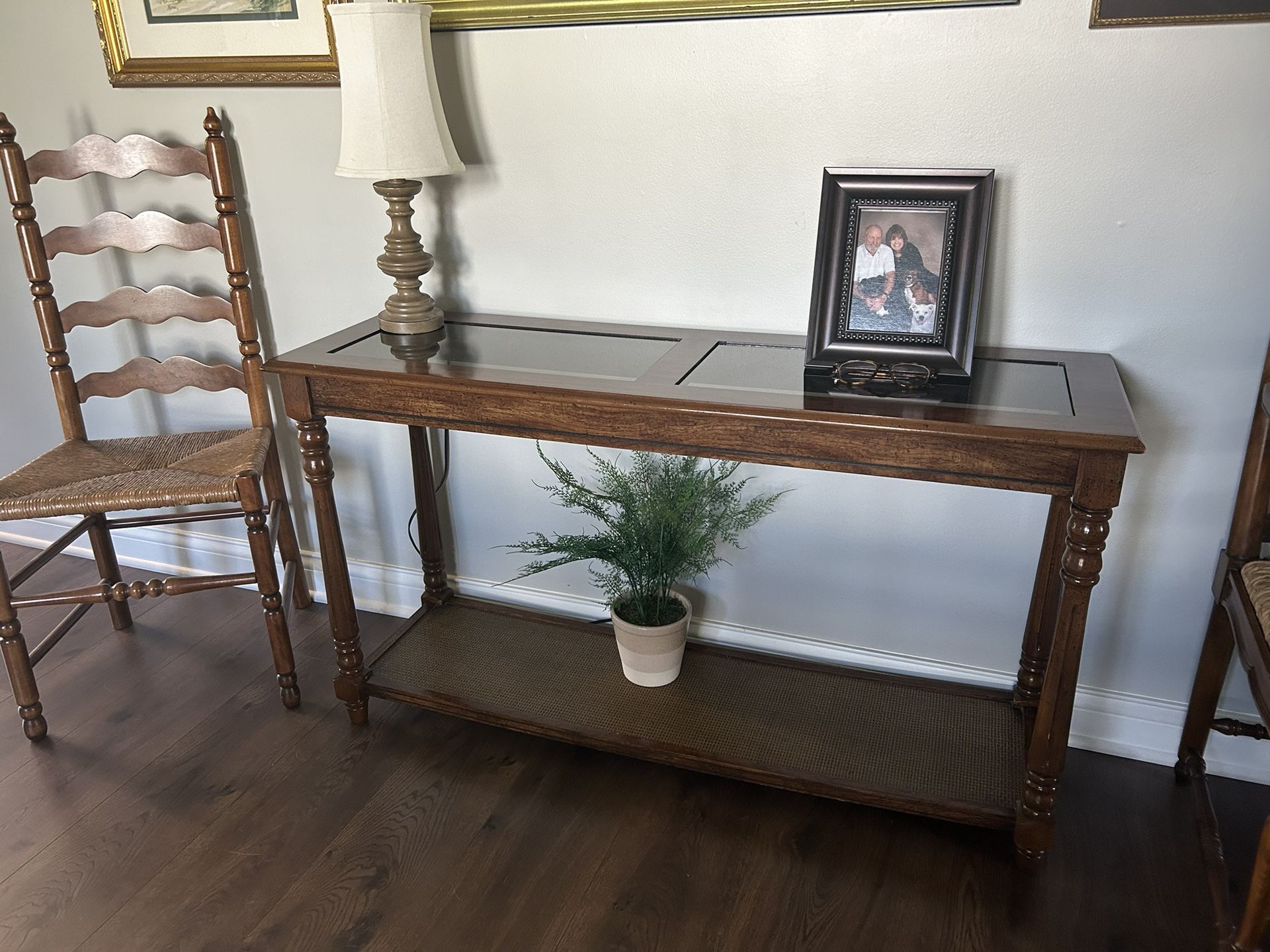 Vintage Two Tier console Table With Glass Top