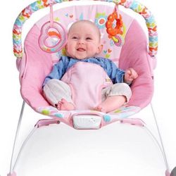 Bright Starts Fanciful Fantasy Unicorn 3-Point Harness Vibrating Baby Bouncer With -Toy Bar  Box is damaged