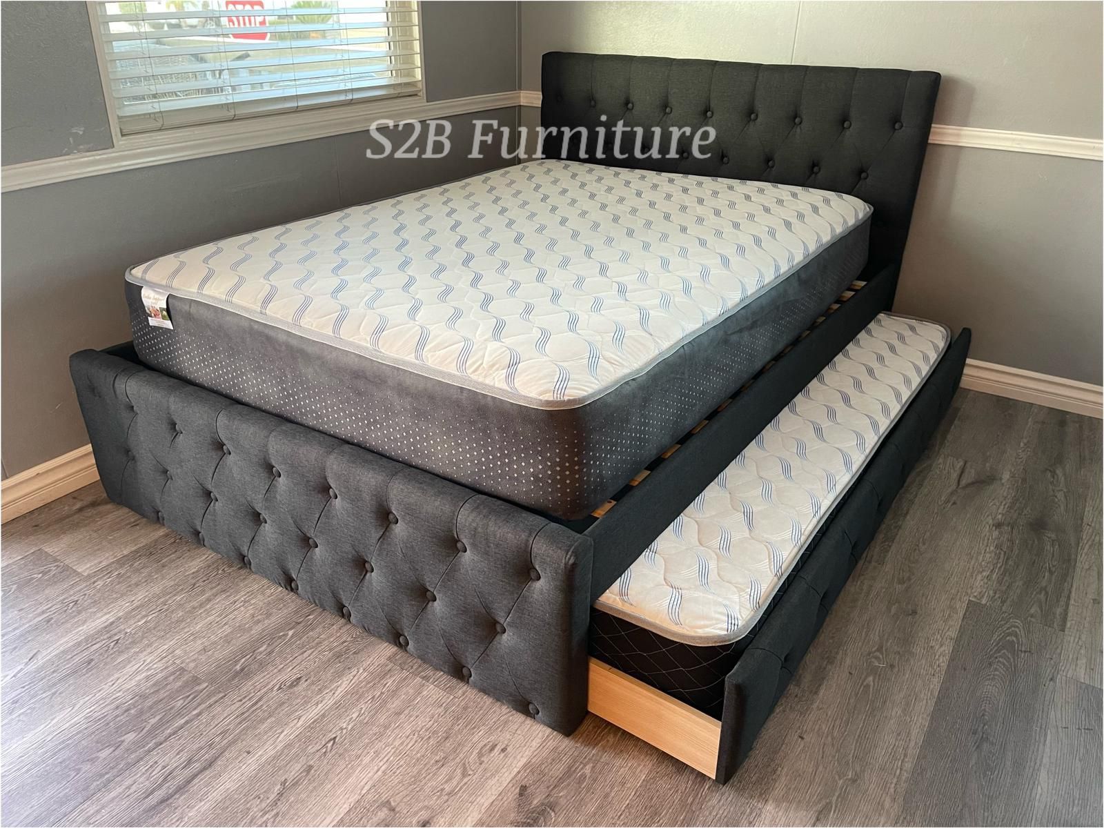 Full Twin Grey Frenchi Trundle Bed With Ortho Mattress Included!