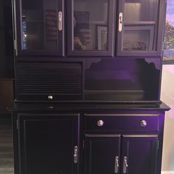 2-Piece Dark Wood Hutch Cabinet Set